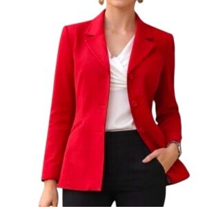 Pendleton Red Silk Cotton Tailored Blazer Jacket Size 16 Classic Workwear